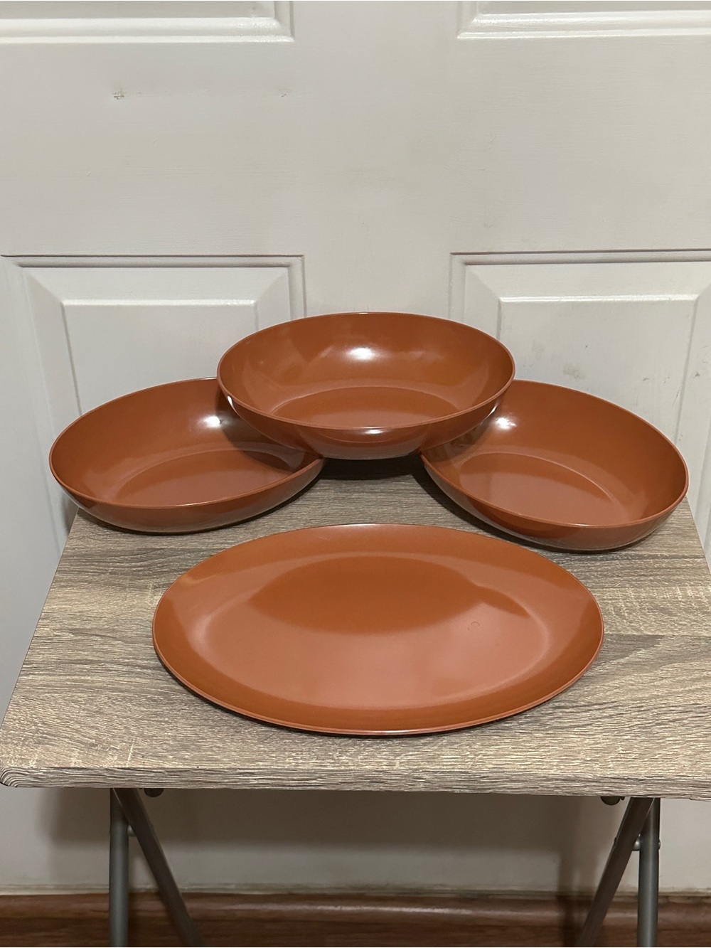 VTG Oneida Deluxe OD Chocolate Melamine 9”x7” 3-Serving Bowls & 1-12”x8” Platter